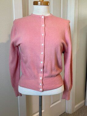 Dalton 1950s 1960s Pink Dyed Cashmere Sweater Cardigan